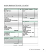 Project Development Cost Sheet